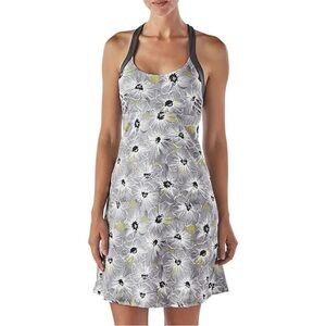 Patagonia Morning Glory Tank Dress Gray Floral White Yellow Criss Cross Back Sm.